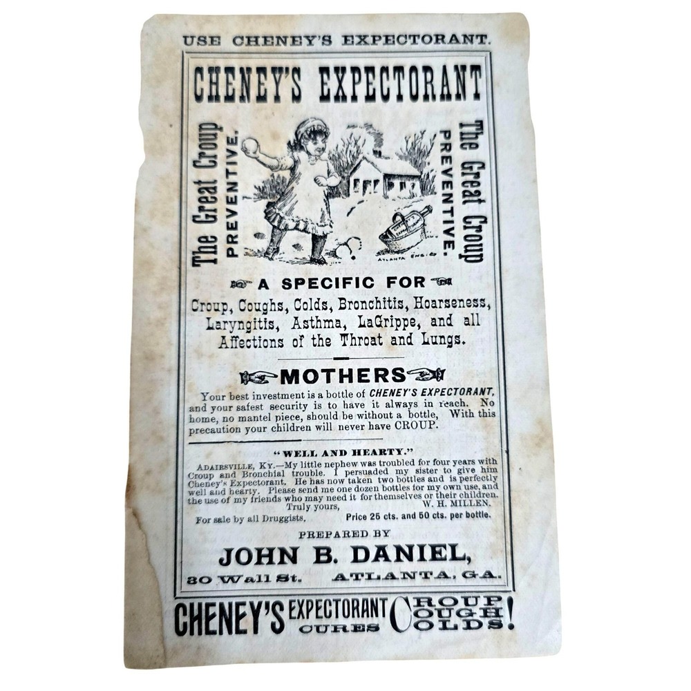 Vintage Cheney's Expectorant Advertising Card Croup Cure Victorian Medical Ad